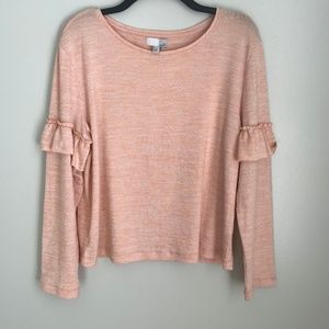 New 14th & Union Coral Nougat Ruffle Sweater
